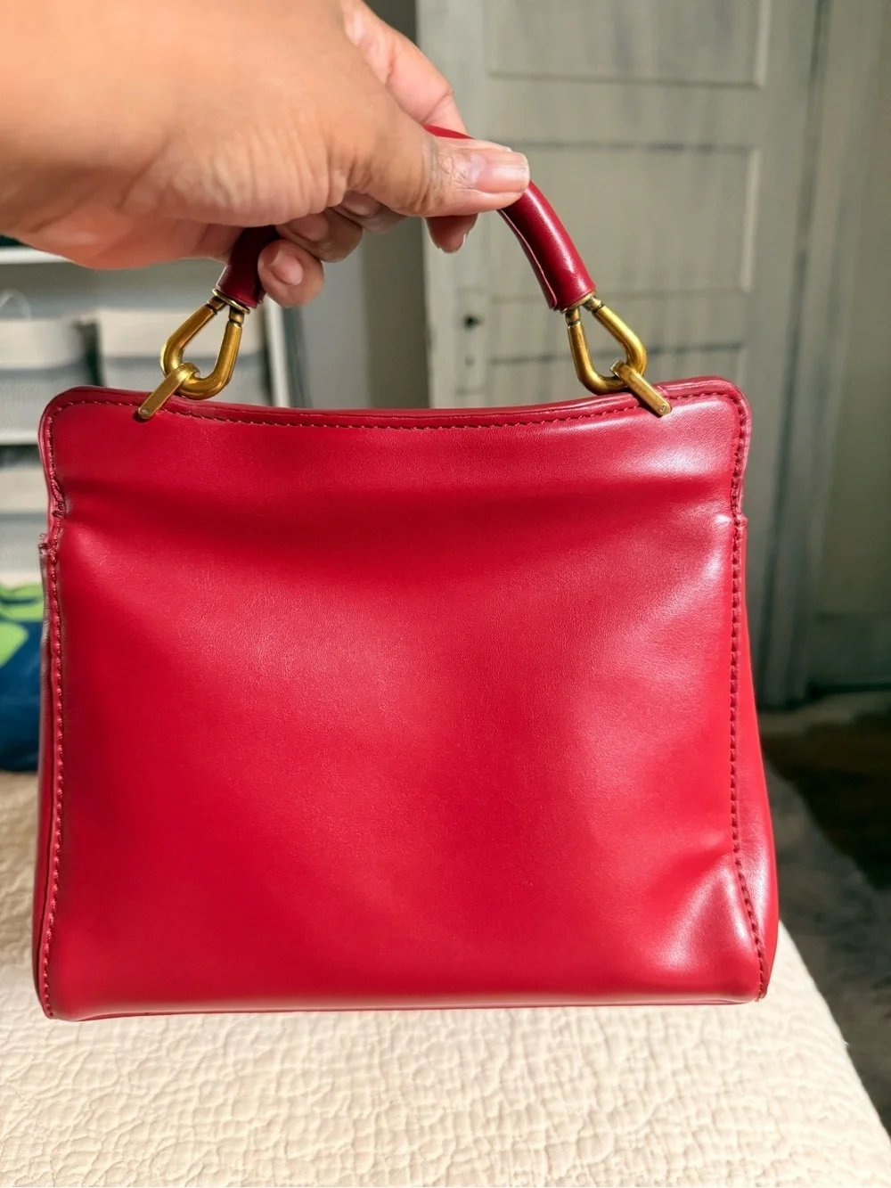 Red Leather Top-Handle Women's Bag